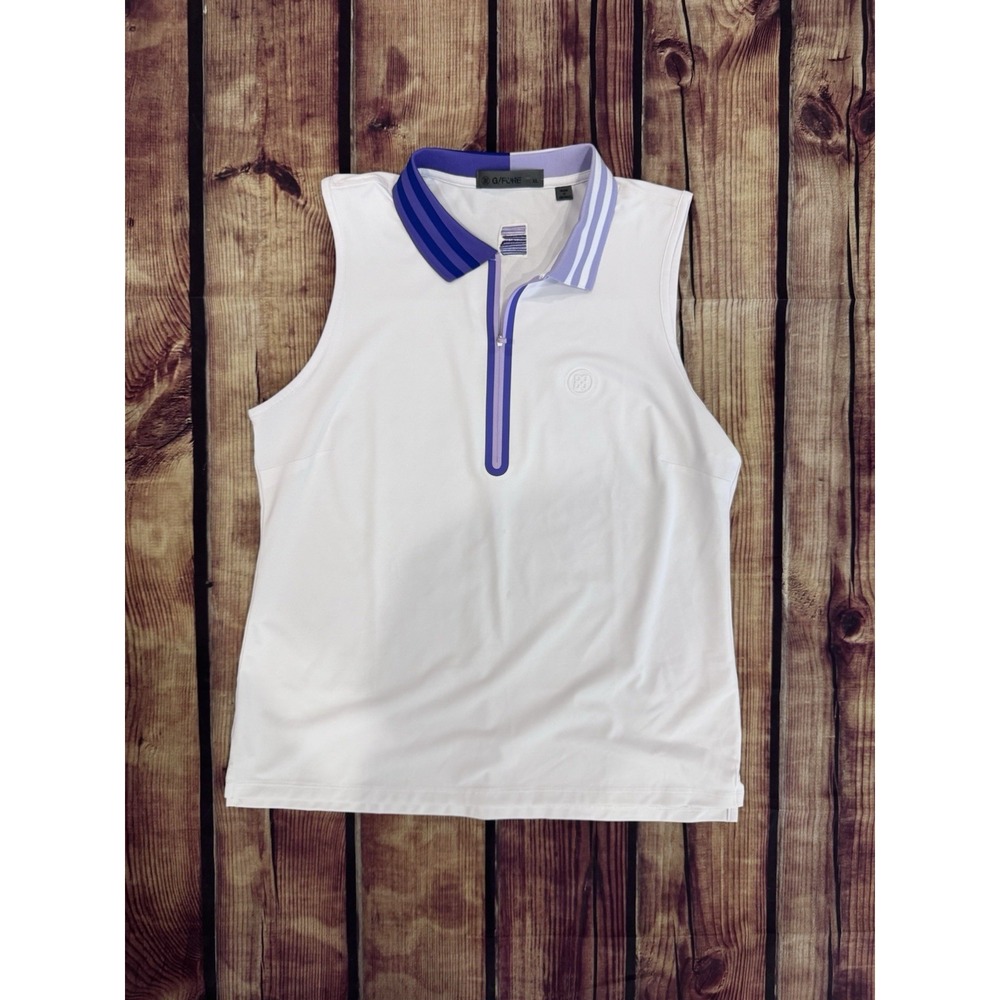 G/FORE Women's XL White Purple Sleeveless 1/4 Zip Logo Golf Polo - Picture 4 of 5